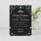 Black met Diamonds Birthday-uitnodigingen Kaart (Staand voorkant)