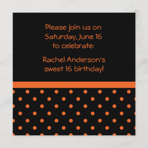 Black met Oranje poka Dots Party Invite Kaart