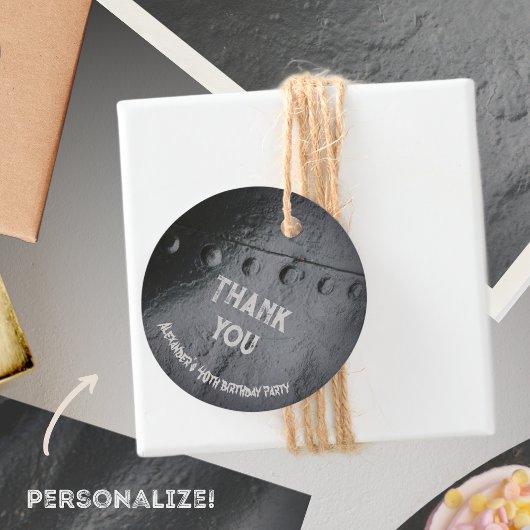 Black metal loft-stijl man's party bedankjes labels