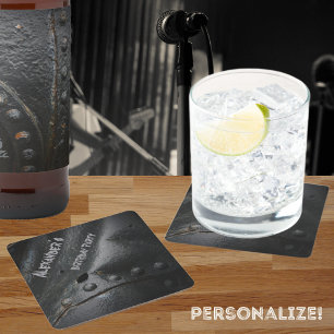 Black metal minimalistische man partij vierkante kartonnen onderzetter