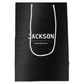 Black Metal Modern Simple Personalized Groomsmen Medium Cadeauzakje (Achterkant)