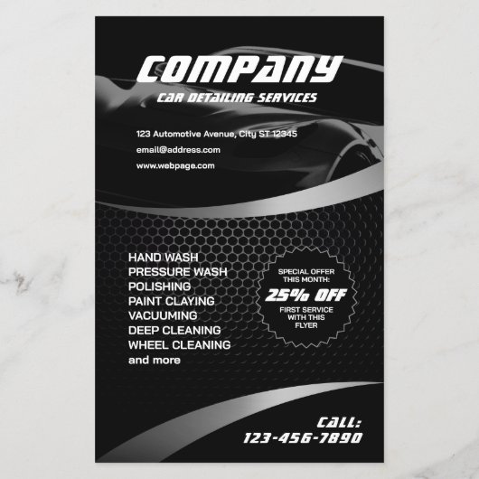 Black metallic carbon car detailing flyer (Achterkant)