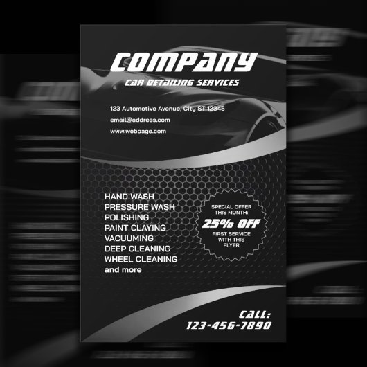 Black metallic carbon car detailing flyer