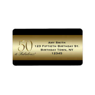 Black Metallic Gold 50th Birthday Etiket