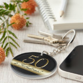 Black Metallic Gold 50th Birthday Sleutelhanger (Voorkant Rechts)