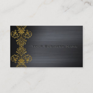 Black Metallic Gold Damask Corporate Business Visitekaartje