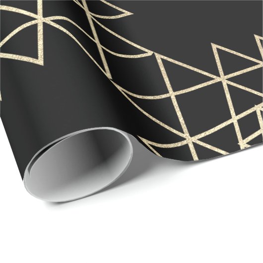 Black Metallic Gold Hexagon Geometry Champaign Cadeaupapier (Rol Hoek)