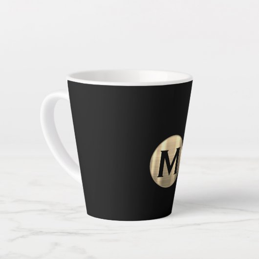 Black Metallic Gold Monogram Latte Mok (Linkerhoek)