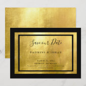 Black & Métallic Or Glam Save The Date (Devant / Derrière)