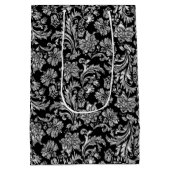 Black & Metallic Silver Floral Damaskers Medium Cadeauzakje (Achterkant)