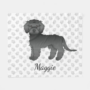 Black Mini Goldendole Cartoon Dog & Name Fleece Deken