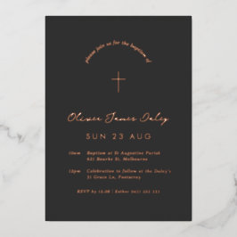 Black Minimal Baptism Christening Cross Uitnodigin Folie Uitnodiging