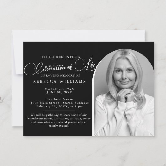Black Minimal Celebration of Life Invitations (Devant)