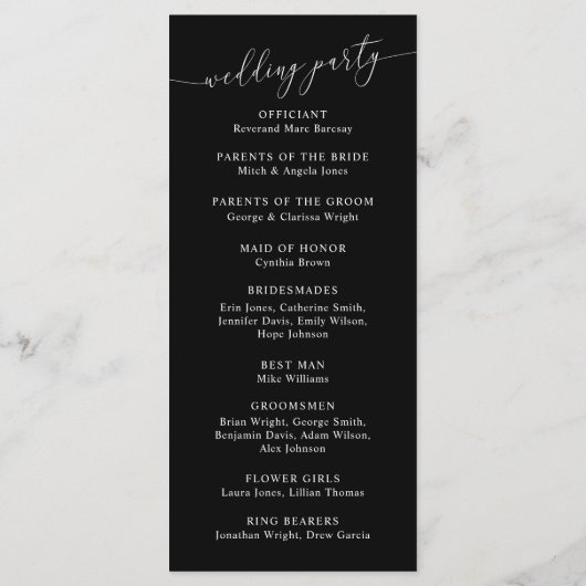 Black Minimal Mariage Ceremony Programme (Dos)