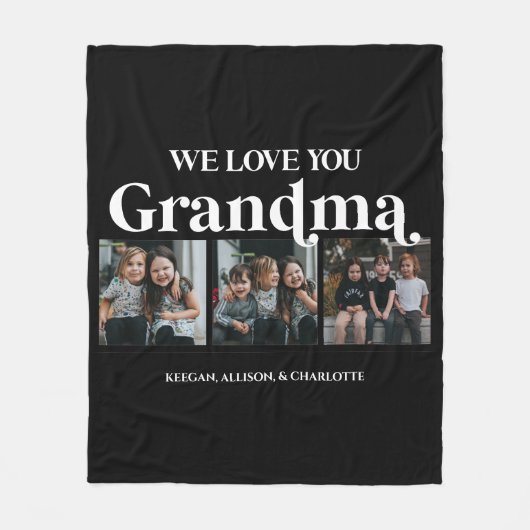 Black Minimal Retro We houden van u, oma 3 Afbeeld Fleece Deken (Voorkant)