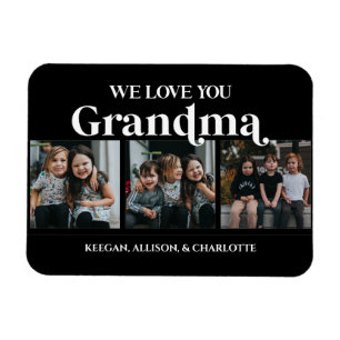 Black Minimal Retro We houden van u, oma 3 Afbeeld Magneet