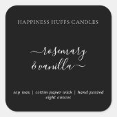 Black Minimal Script Candle Label Square Sticker (Voorkant)