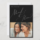 Black Minimal Script Photo Maid of Honor Kaart (Voorkant)