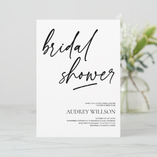 Black Minimalist Bridal Shower Invitation (Debout devant)