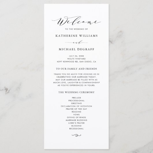 Black minimalist Dainty Script Wedding Ceremonony Programma (Voorkant)