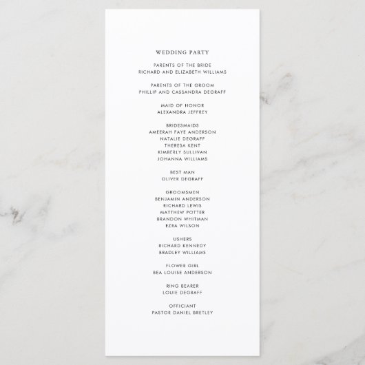Black minimalist Dainty Script Wedding Ceremonony Programma (Achterkant)