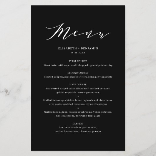 Black Minimalist Dainty Script Weduwemkaart (Voorkant)