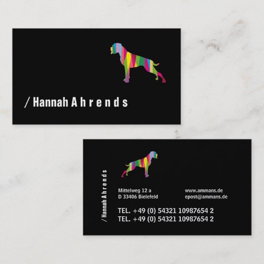 Black minimalist German Boxer Silhouette Visitekaartje (Voorkant / Achterkant)