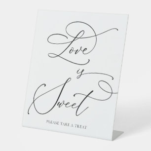 Black minimalist Love is Sweet Dessert Bar Pedesta Reclamebord Met Voetstuk