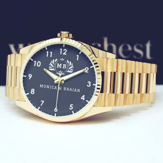 Black Minimalist Monogram Watch Anniversary Gift Horloge