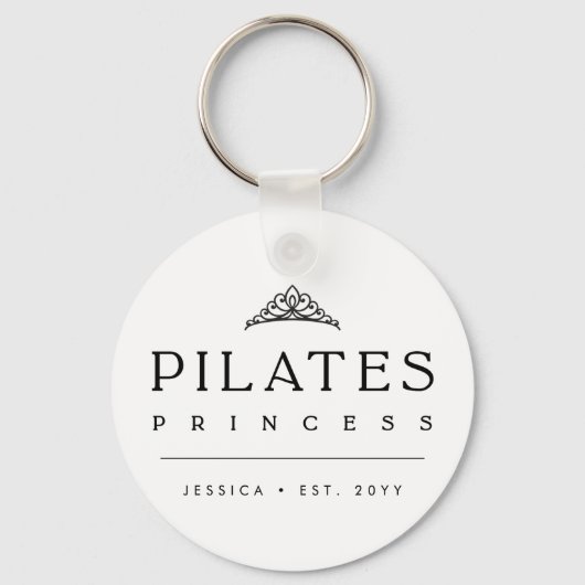 Black Minimalist Personalized Pilates Princess Sleutelhanger (Voorkant)