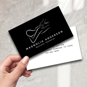 Black Minimalist Professional Massage Therapist Visitekaartje