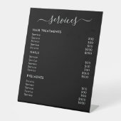 Black Minimalist Salon Services prijslijst Reclamebord Met Voetstuk (Voorkant)