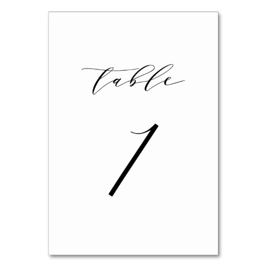 Black Minimalist Script Weddentable Number Card Kaart (Achterkant)