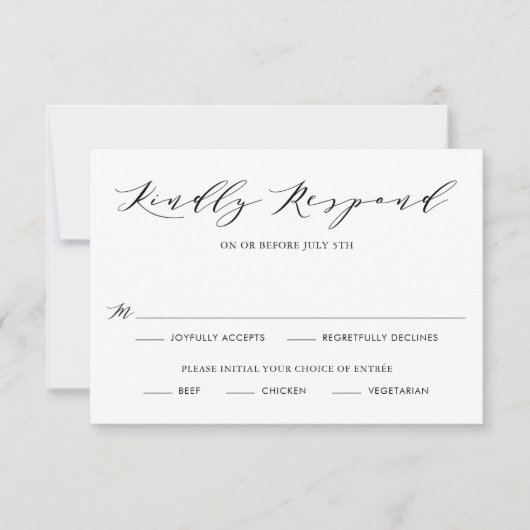 Black Minimalist Script Wedding RSVP Kaart (Voorkant)