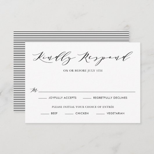 Black Minimalist Script Wedding RSVP Kaart (Voorkant / Achterkant)