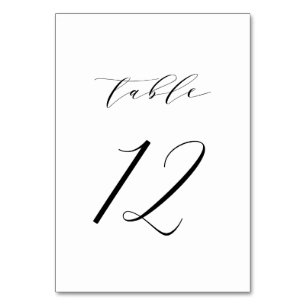 Black Minimalist Script Wedding Table Number 12 Kaart