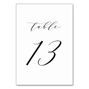 Black Minimalist Script Wedding Table Number 13 Kaart