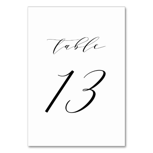 Black Minimalist Script Wedding Table Number 13 Kaart (Voorkant)