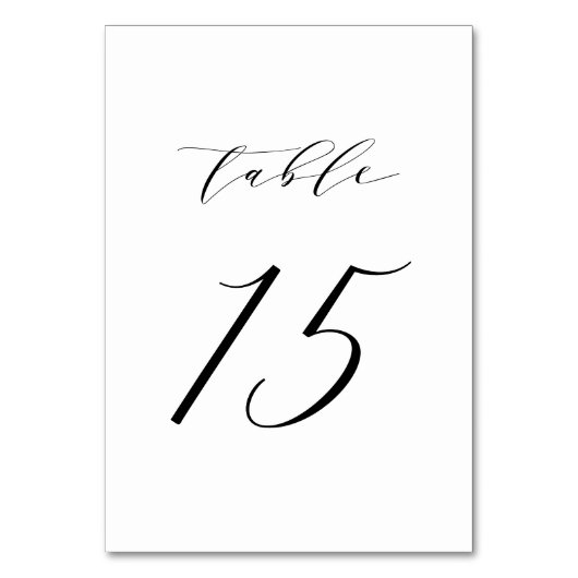 Black Minimalist Script Wedding Table Number 15 Kaart (Voorkant)