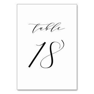 Black Minimalist Script Wedding Table Number 18 Kaart