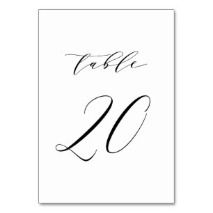 Black Minimalist Script Wedding Table Number 20 Kaart