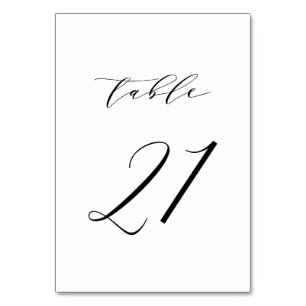 Black Minimalist Script Wedding Table Number 21 Kaart