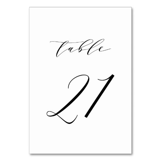 Black Minimalist Script Wedding Table Number 21 Kaart (Voorkant)