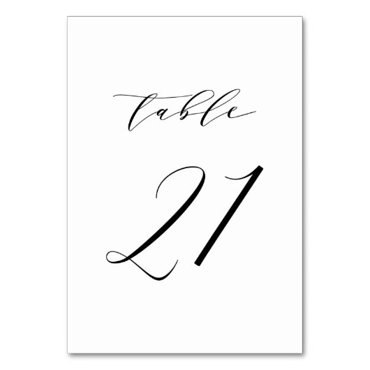 Black Minimalist Script Wedding Table Number 21 Kaart (Voorkant)