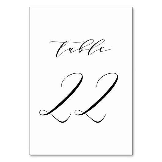 Black Minimalist Script Wedding Table Number 22 Kaart (Voorkant)