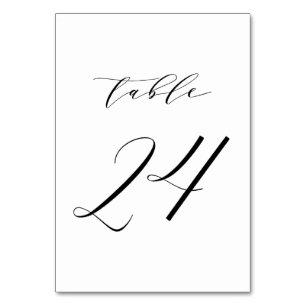 Black Minimalist Script Wedding Table Number 24 Kaart