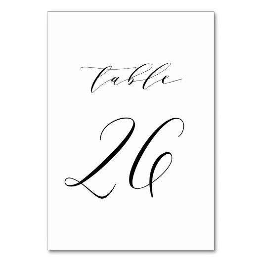 Black Minimalist Script Wedding Table Number 26 Kaart (Voorkant)