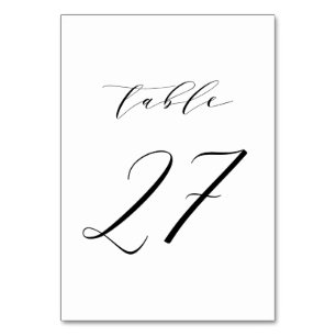 Black Minimalist Script Wedding Table Number 27 Kaart