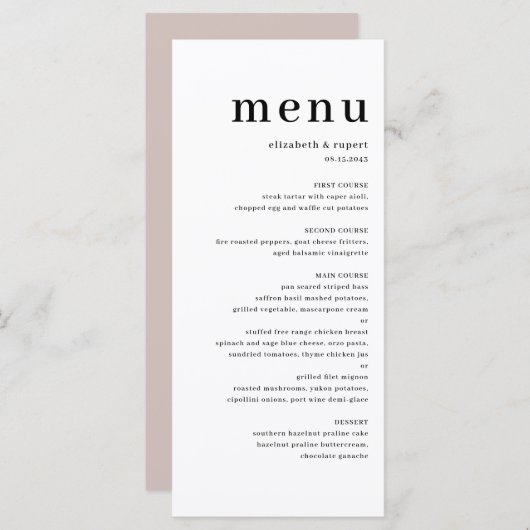 Black Minimalist Serif Script Typography Wedding Menu (Voorkant / Achterkant)