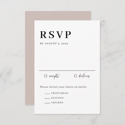 Black Minimalist Serif Script Typography Wedding RSVP Kaartje (Voorkant / Achterkant)